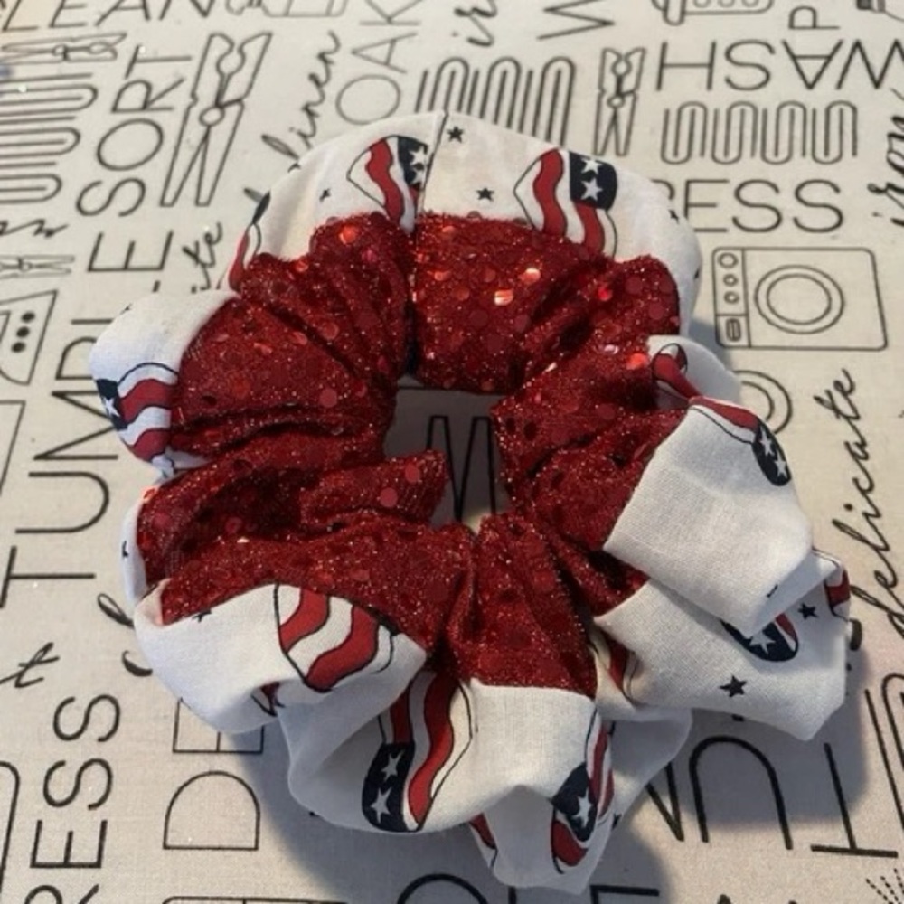 Red and White Fabric Flower Hair Accessory